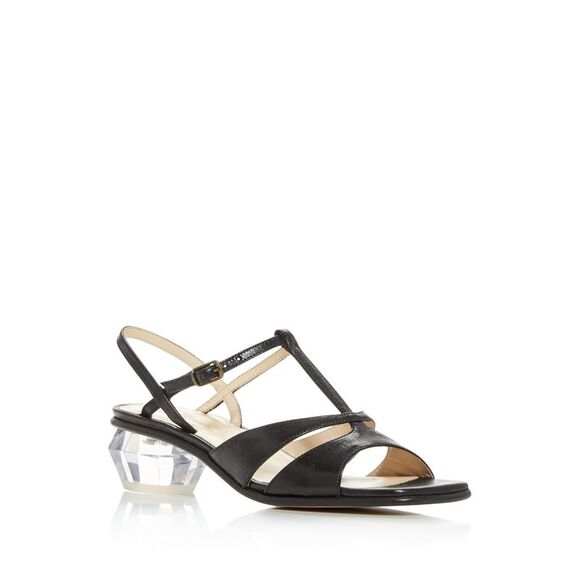 MARC JACOBS Womens Black The Gem Toe Sculpted Heel Leather Slingback Sandal 38.5